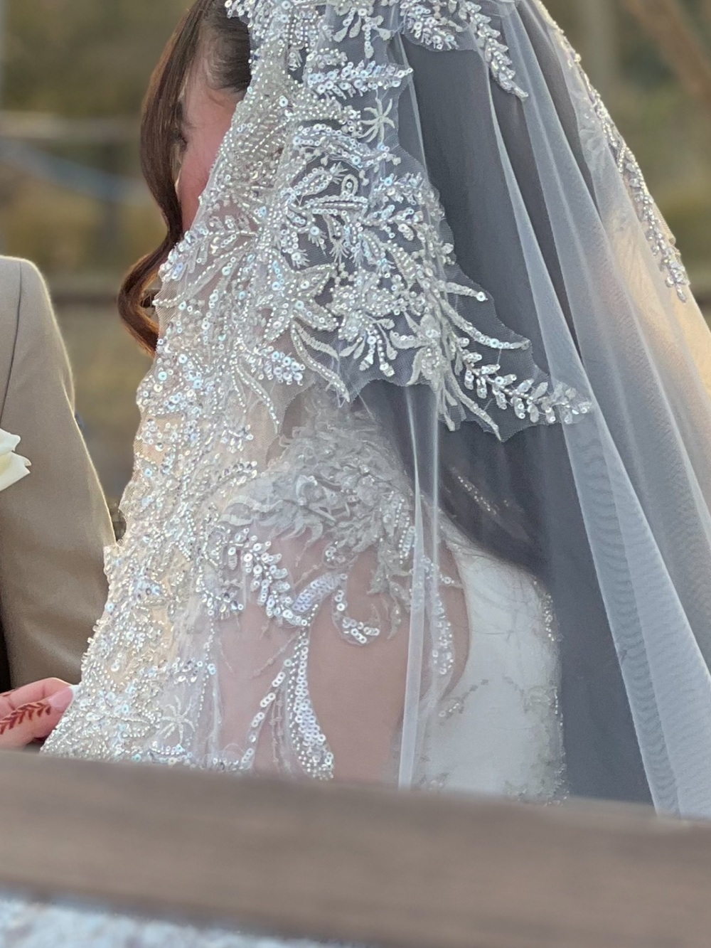 Custom made Embroidered Beaded Bridal Veil in Ivory Cathedral Length